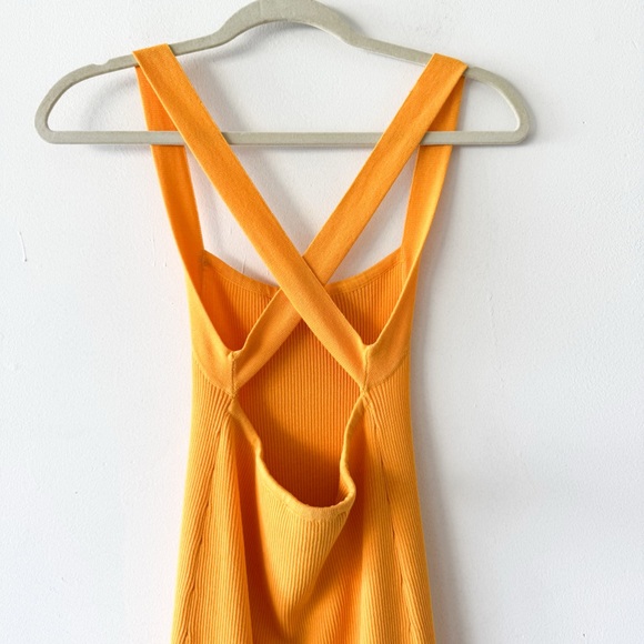 Zara Ribbed Knit Orange Midi Dress Size Medium - Picture 6 of 9
